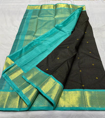 BLACK COLOUR & LITE BLUE BORDER ZARI KOTA SILK SAREE