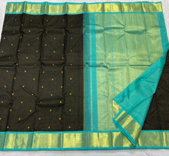 BLACK COLOUR & LITE BLUE BORDER ZARI KOTA SILK SAREE