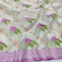 HALF WHITE / PINK PURE ZARI KOTA SAREE