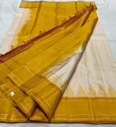 HALF WHITE / YELLOW TEMPLE SILK SAREE