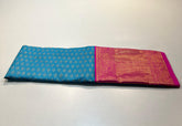 AQUA BLUE/PINK KANCHI SILK SAREE