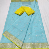 SKY BLUE/LEMON YELLOW ZARI KOTA SAREE