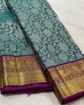 AQUA BLUE/PURPLE COLOUR COMBITION PURE KANCHI SILK SAREE