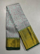 HALF WHITE/MINT YELAKA GREEN WITH ZARI KANCHI SILK SAREE