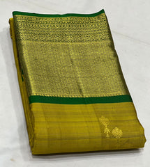 MEHANDHI GREEN/BOTTLE GREEN COLOUR COMBITION PURE KANCHI SILK SAREE