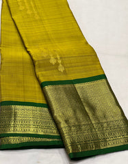 MEHANDHI GREEN/BOTTLE GREEN COLOUR COMBITION PURE KANCHI SILK SAREE