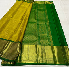 MEHANDHI GREEN/BOTTLE GREEN COLOUR COMBITION PURE KANCHI SILK SAREE