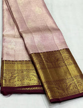 BABY PINK/MAROON COLOUR COMBITION PURE KANCHI SILK SAREE