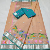 PEACH / BLUE ZARI KOTA SAREE