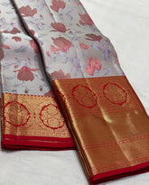 GREY ASH / MAROON KANCHI SILK SAREE