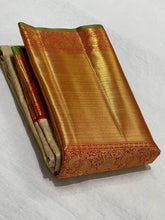 HALF WHITE / RED KANCHI SILK SAREE