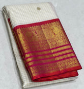 HALF WHITE / RED GOLD KANCHI SILK SAREE