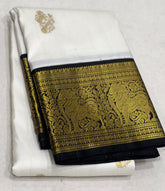 HALF WHITE / GREEN GOLD KANCHI SILK SAREE