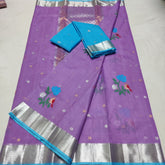 PURPLE COLOUR & SILVER/BLUE ZARI KOTA SAREE
