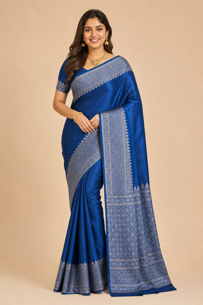 BLUE COLOUR SAREE - model front view