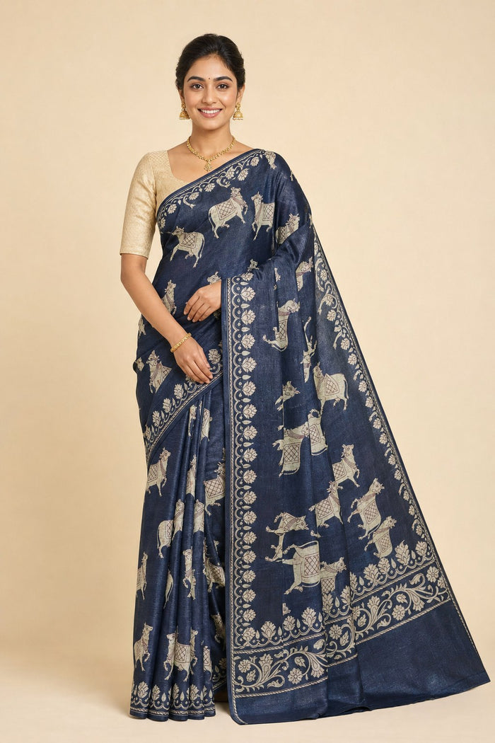 BLACK COLOUR SAREE - model front view