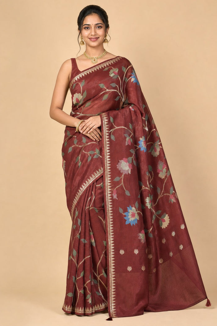BROWN COLOUR SAREE - model front view