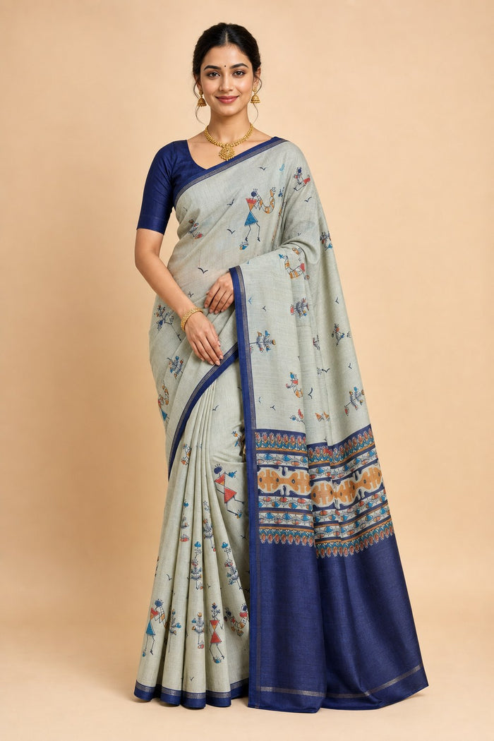 BISCUIT COLOUR SAREE - model front view