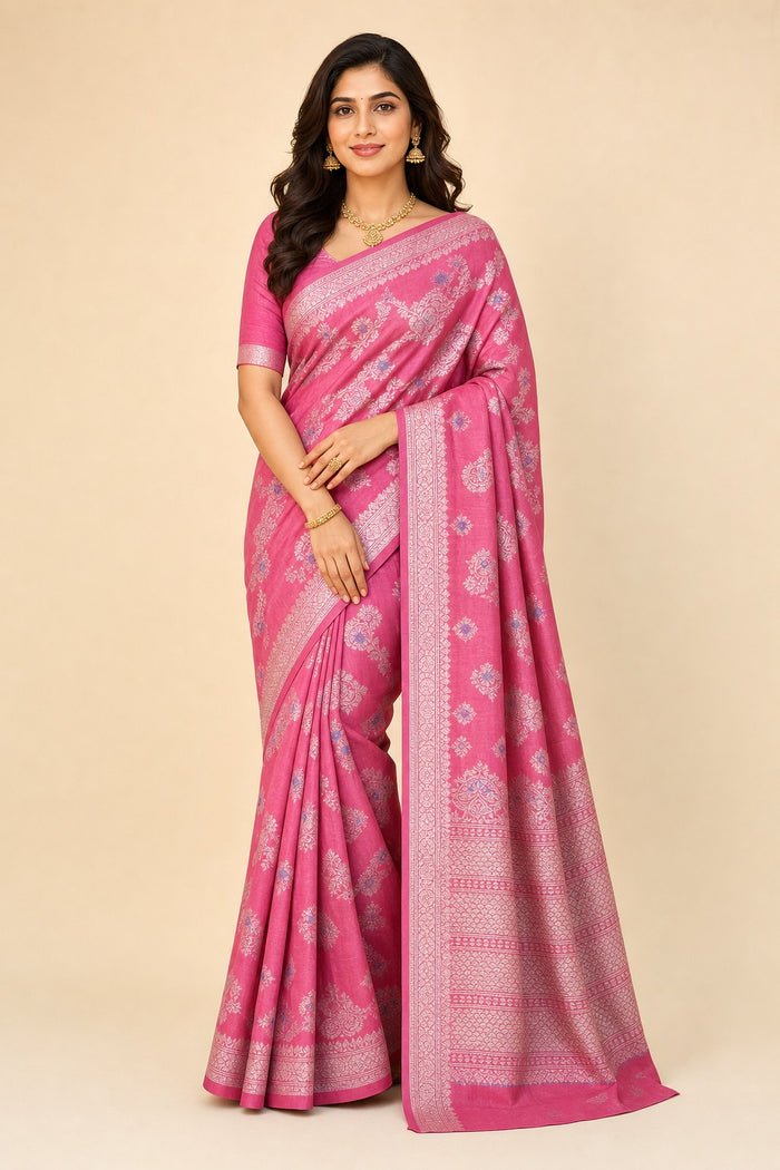 BABY PINK COLOUR BANARAS SAREE - model front view
