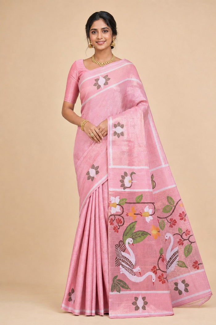 BABY PINK COLOUR SAREE - model front view