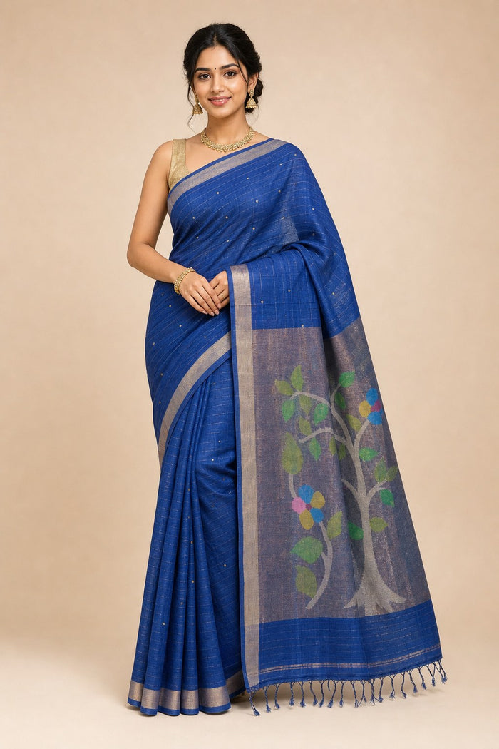 BLUE COLOUR SAREE - model front view