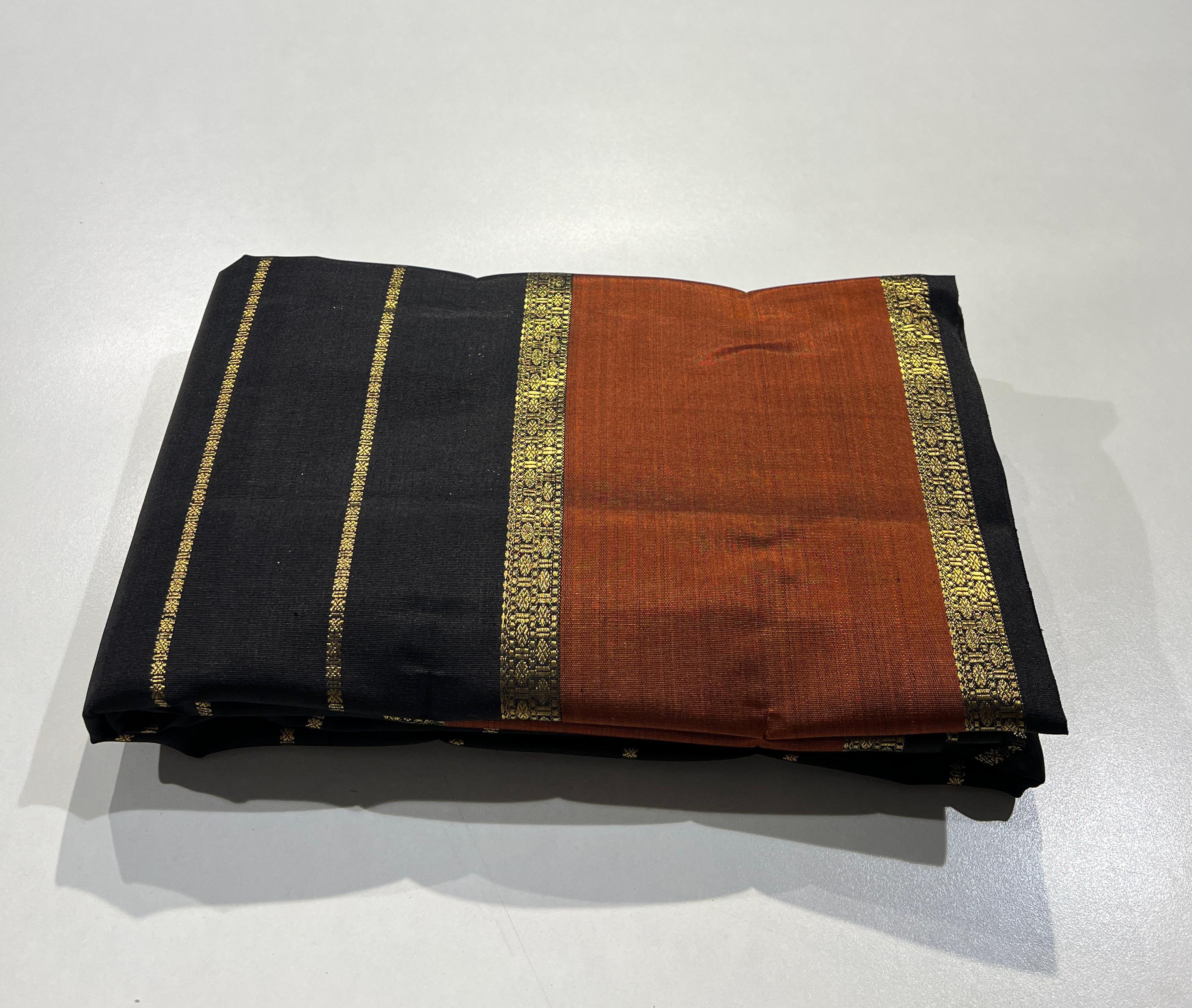 BLACK COLOUR & ORANGE BORDER  KANCHIPURAM SILK SAREE