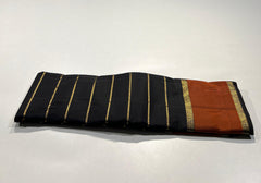 BLACK COLOUR & ORANGE BORDER  KANCHIPURAM SILK SAREE