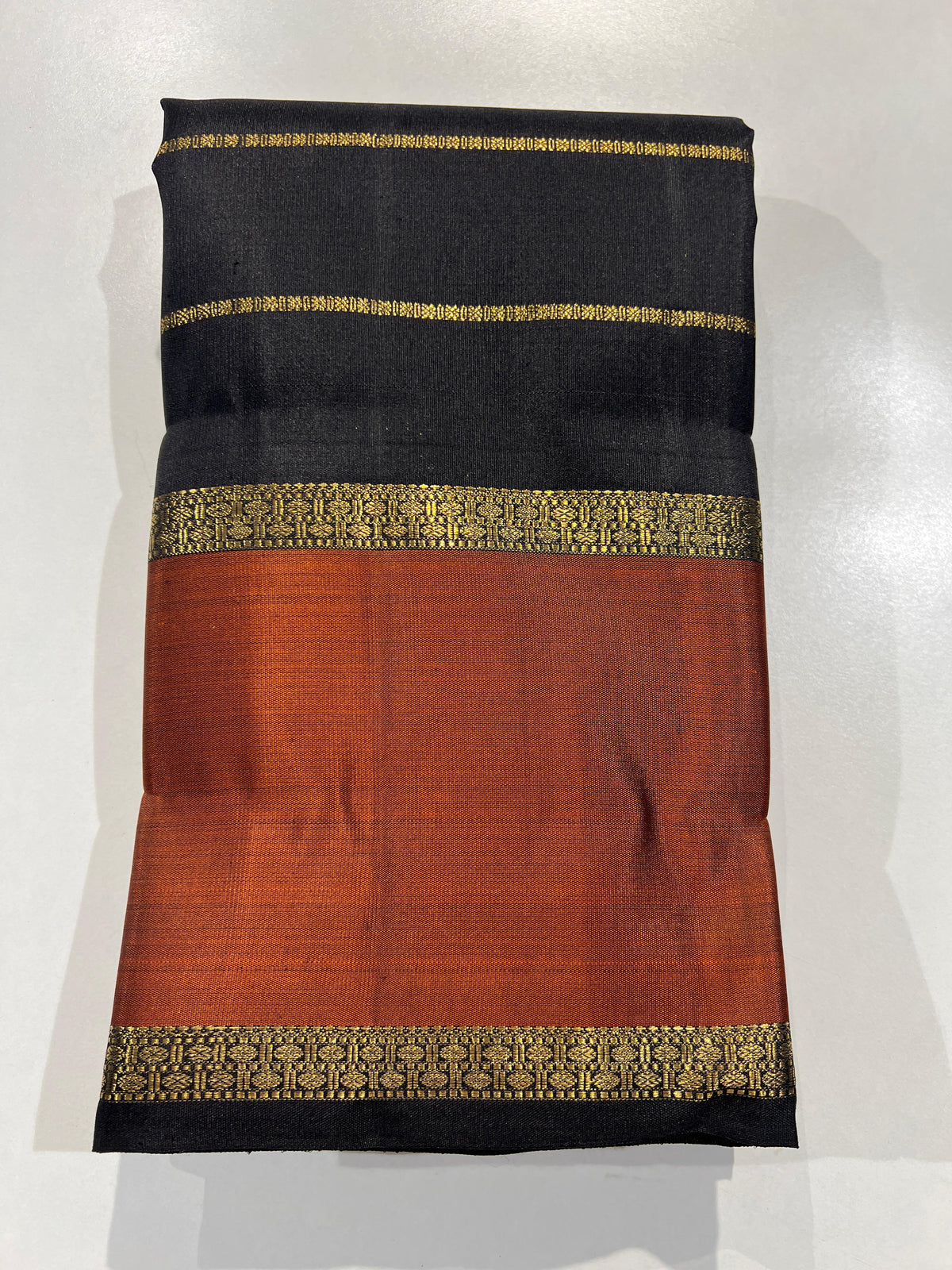 BLACK COLOUR & ORANGE BORDER  KANCHIPURAM SILK SAREE