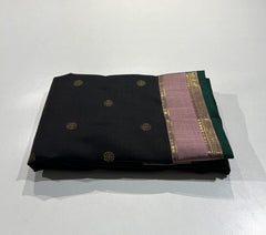 BLACK COLOUR & PINK BORDER KANCHIPURAM SILK SAREE