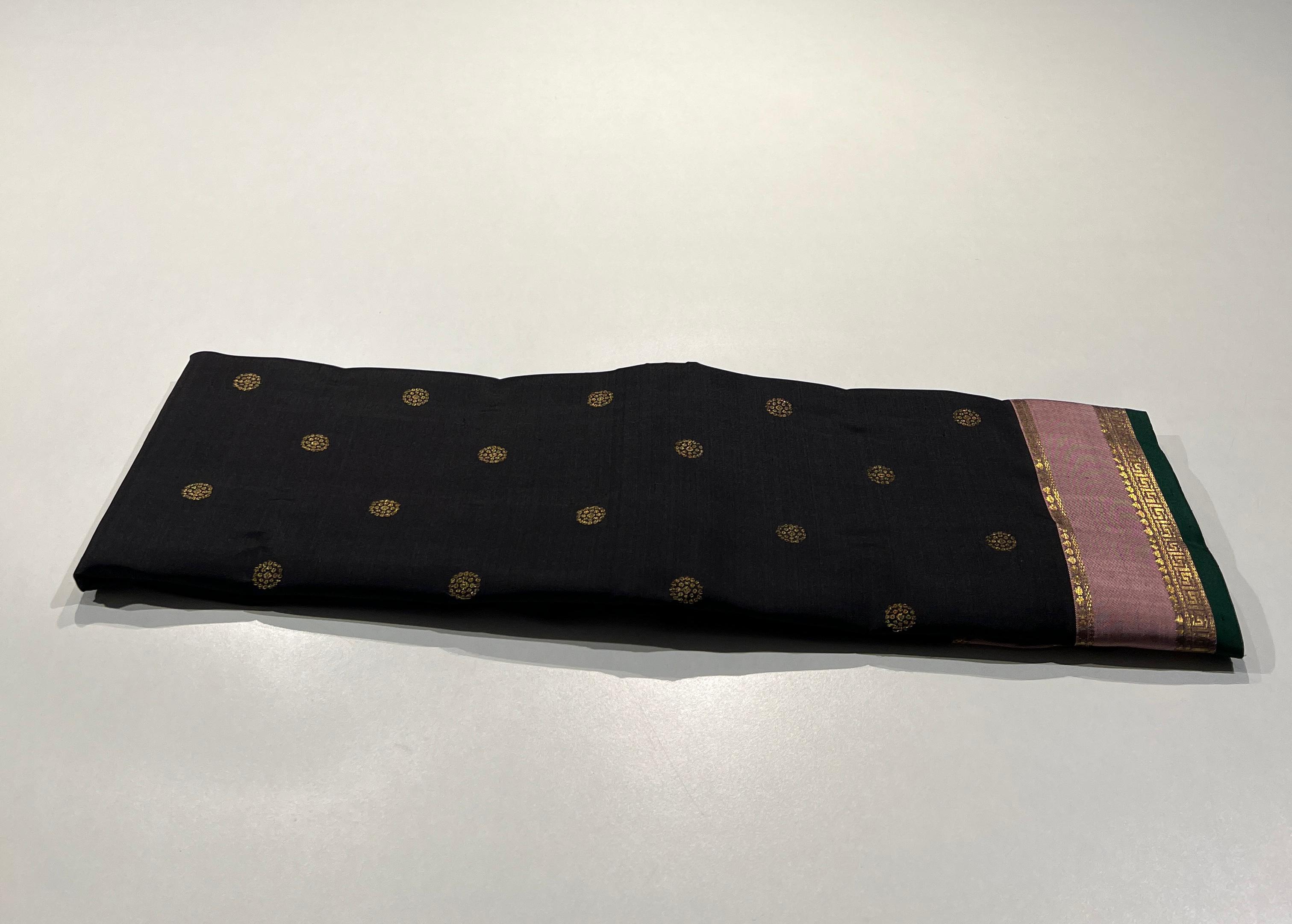 BLACK COLOUR & PINK BORDER KANCHIPURAM SILK SAREE