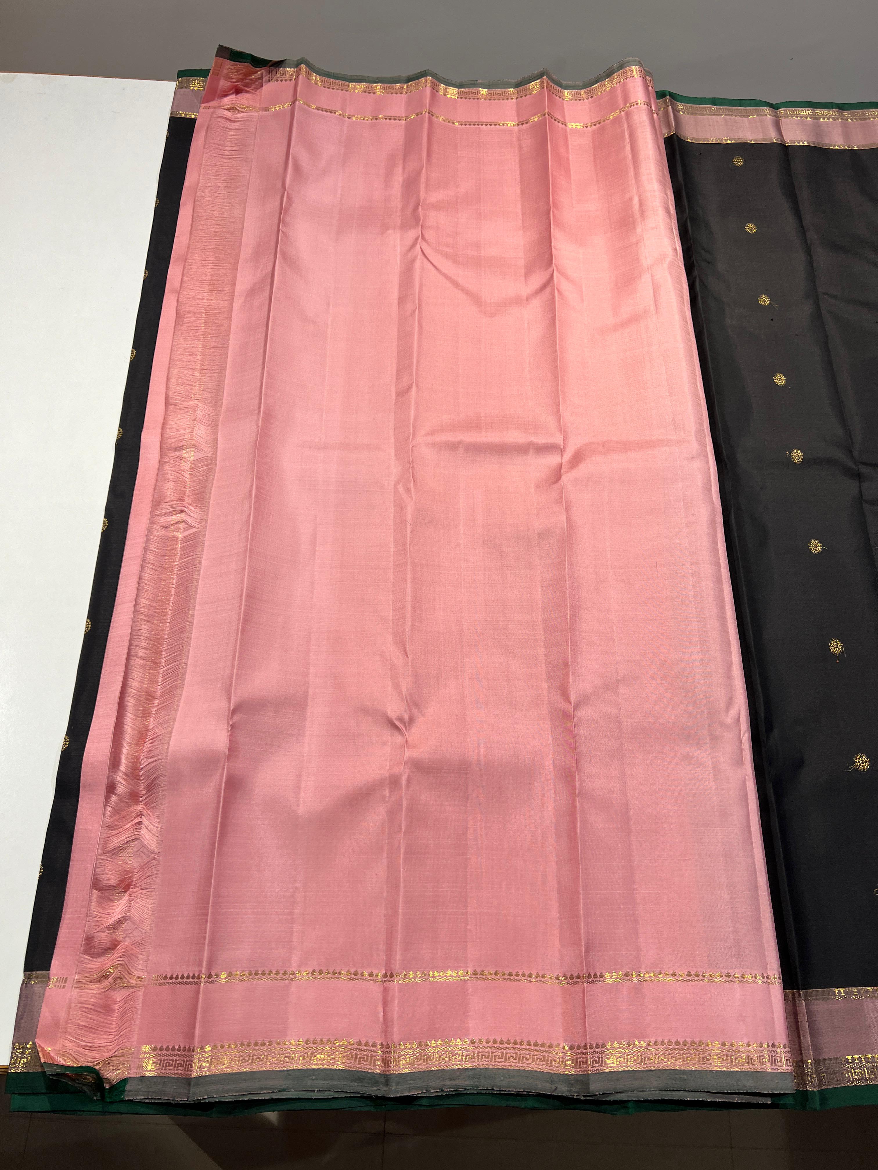 BLACK COLOUR & PINK BORDER KANCHIPURAM SILK SAREE