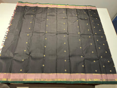 BLACK COLOUR & PINK BORDER KANCHIPURAM SILK SAREE