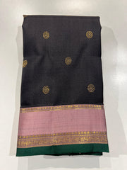 BLACK COLOUR & PINK BORDER KANCHIPURAM SILK SAREE