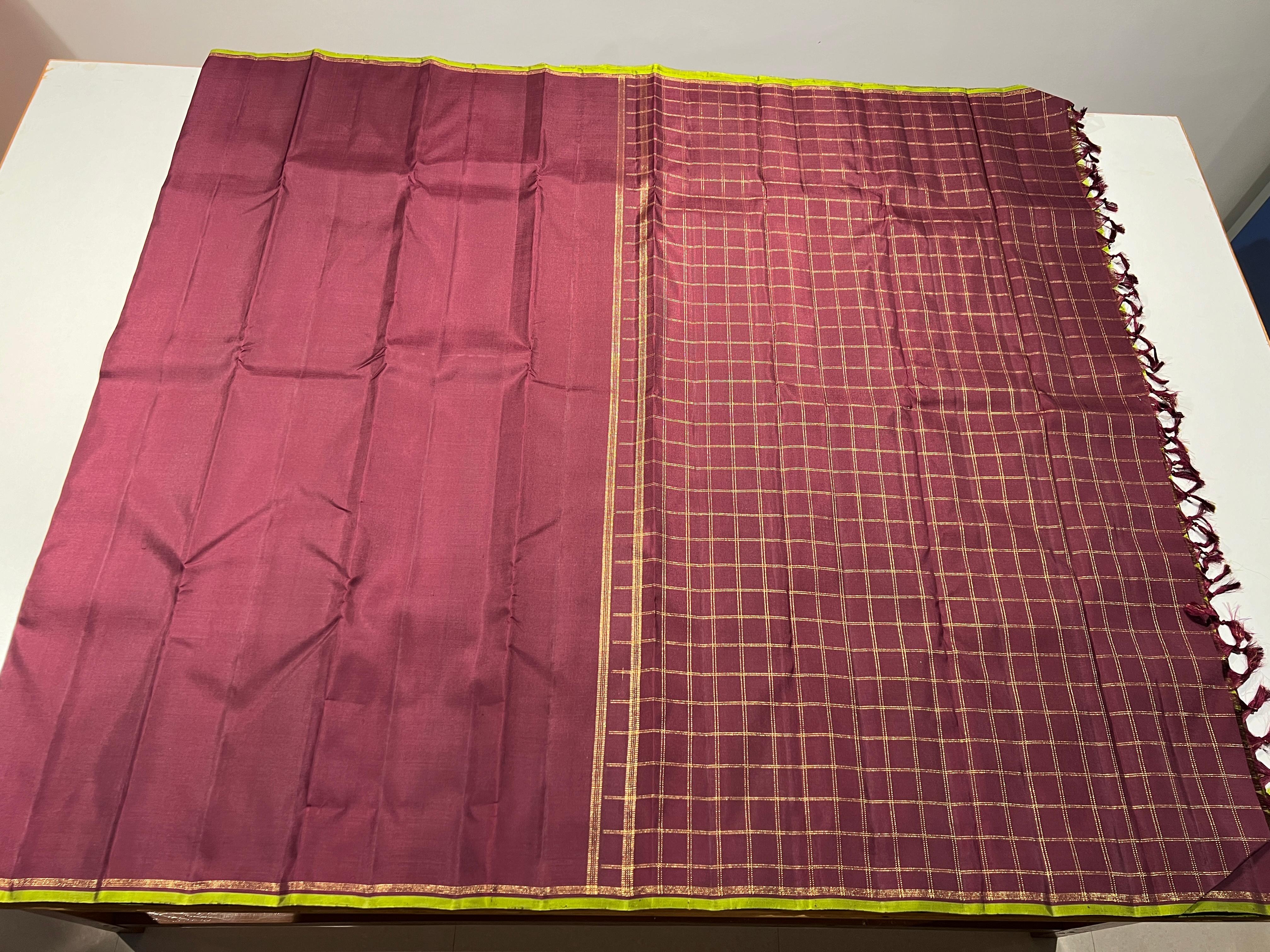 BROWN COLOUR & GREEN BORDER KANCHIPURAM SILK SAREE