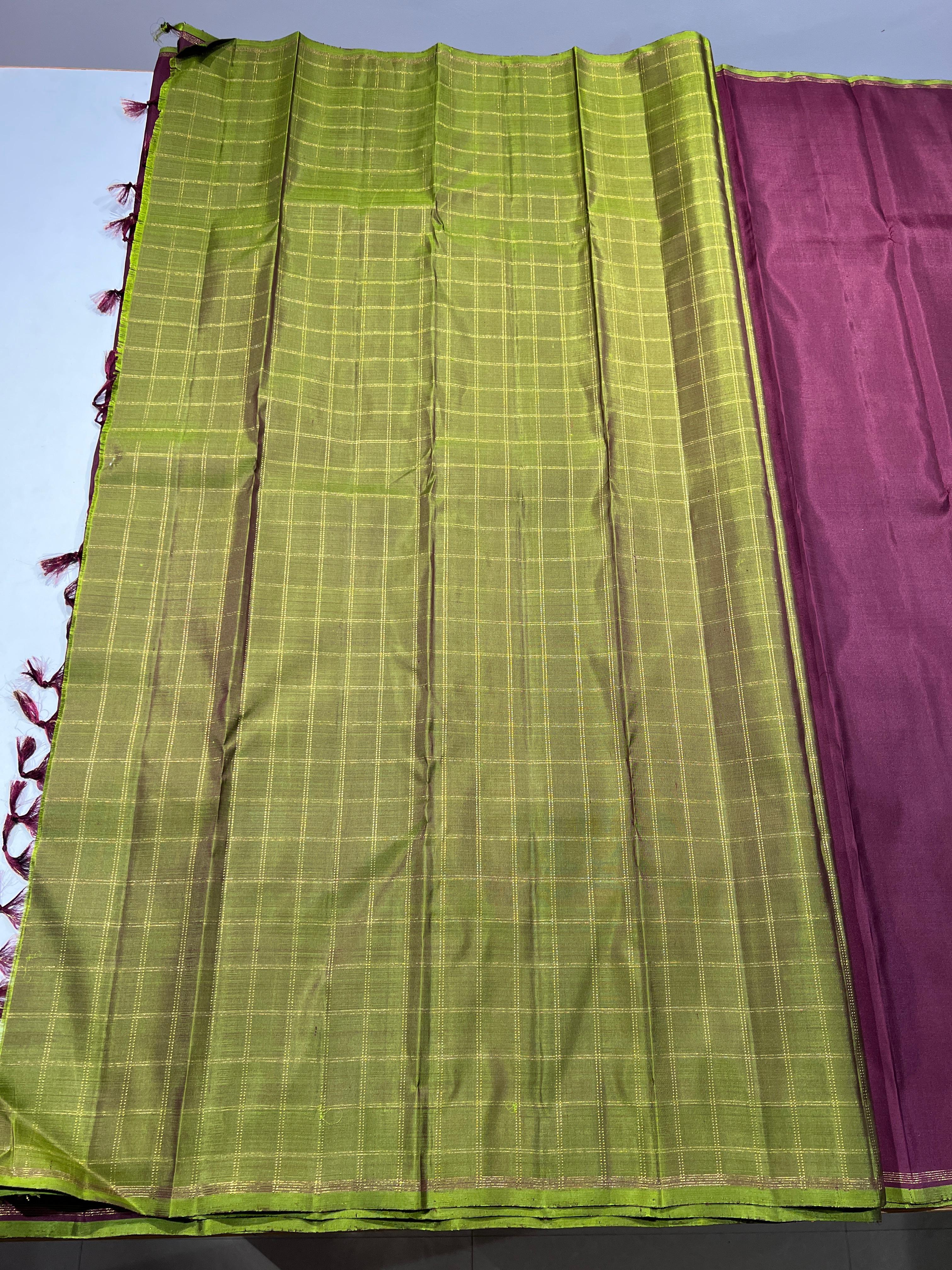 BROWN COLOUR & GREEN BORDER KANCHIPURAM SILK SAREE