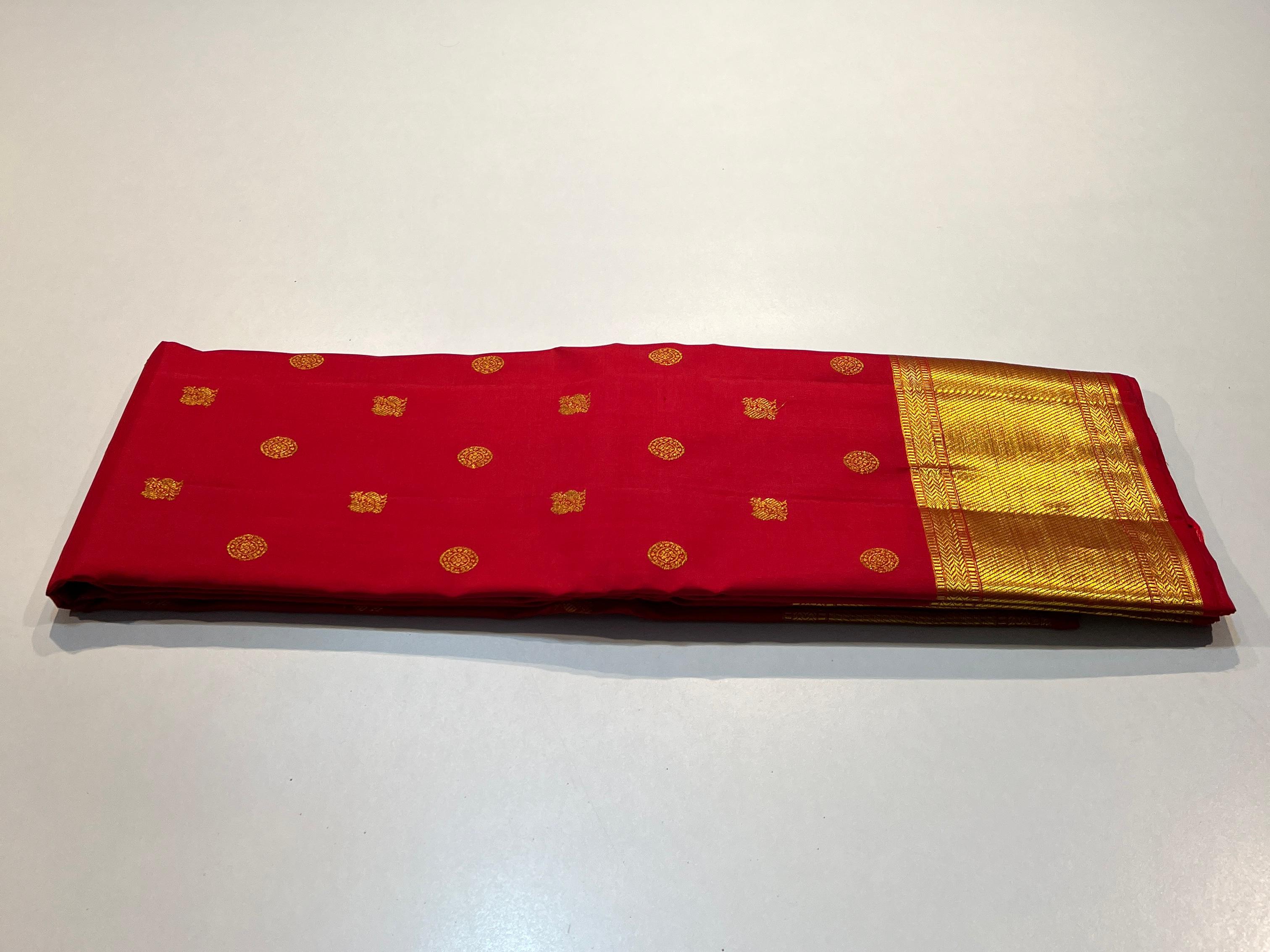 CHILLI RED COLOUR & GOLD BORDER KANCHIPURAM SILK SAREE