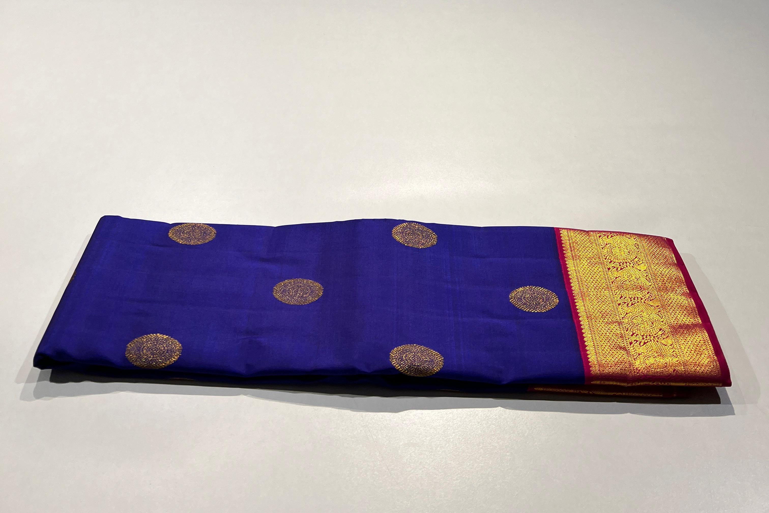 ROYAL BLUE COLOUR & PINK/GOLD BORDER KACHIPURAM SILK SAREE