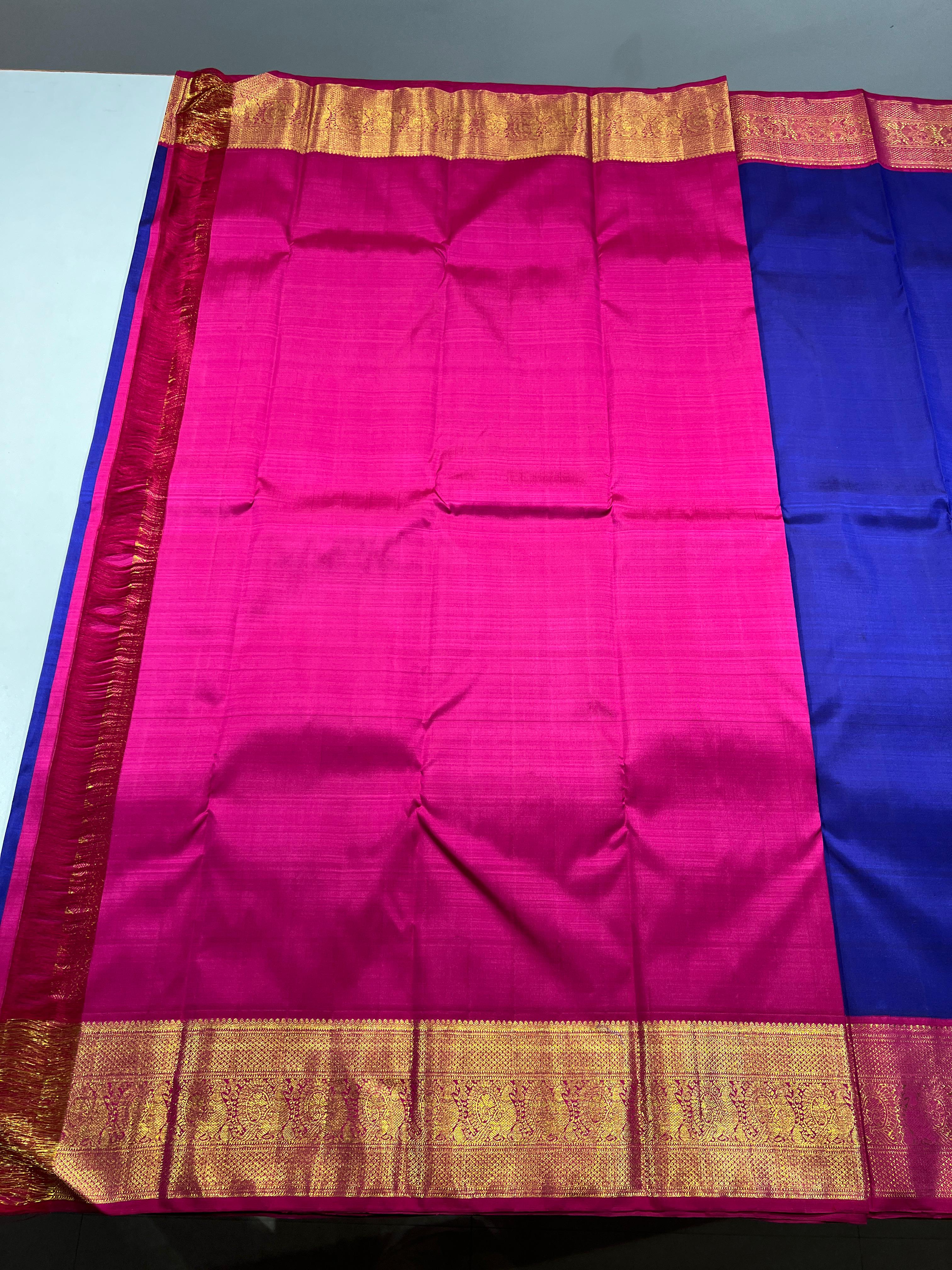 ROYAL BLUE COLOUR & PINK/GOLD BORDER KACHIPURAM SILK SAREE