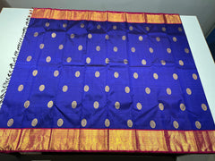 ROYAL BLUE COLOUR & PINK/GOLD BORDER KACHIPURAM SILK SAREE