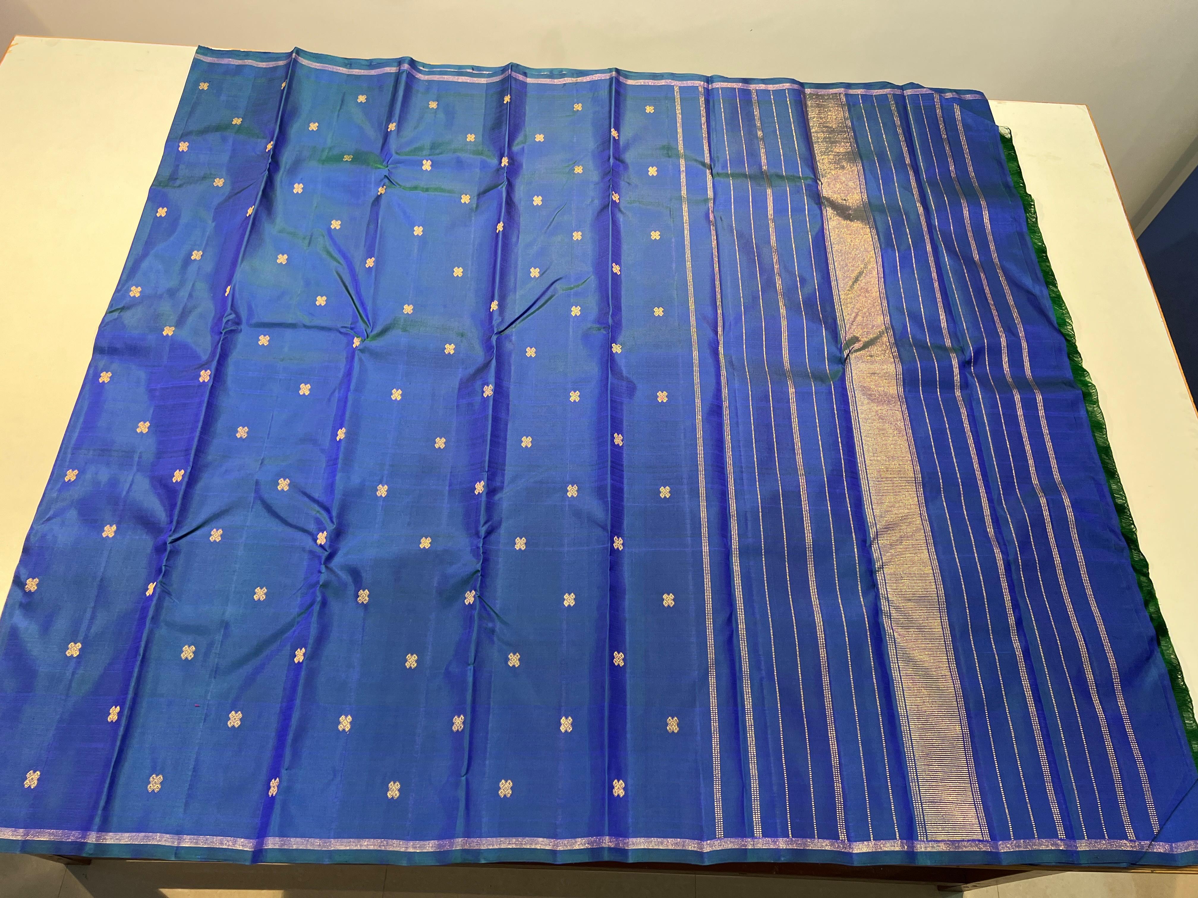 BLUE & GREEN DUAL TONE COLOUR COMBINATION KACHIPURAM SILK SAREE