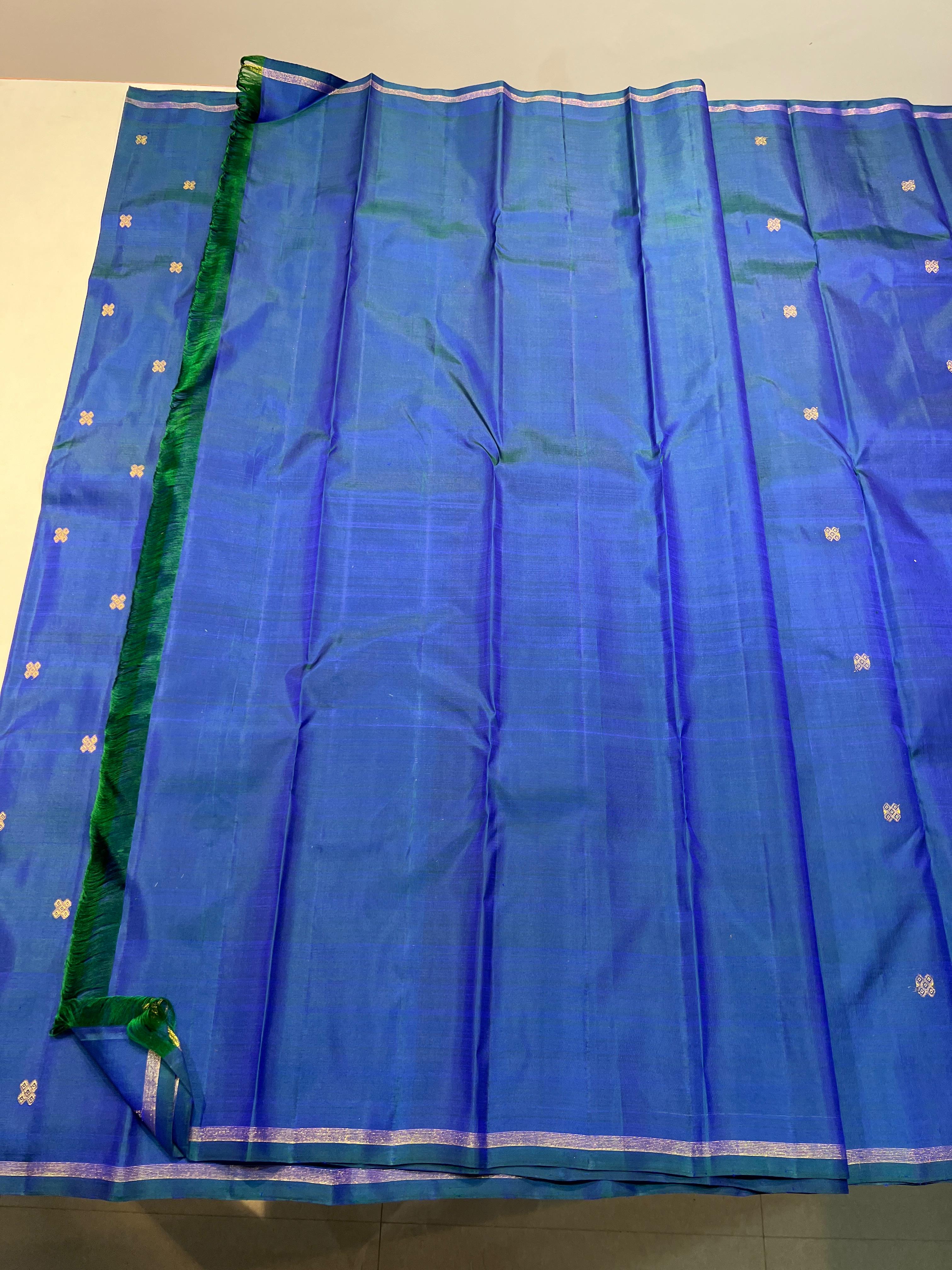 BLUE & GREEN DUAL TONE COLOUR COMBINATION KACHIPURAM SILK SAREE