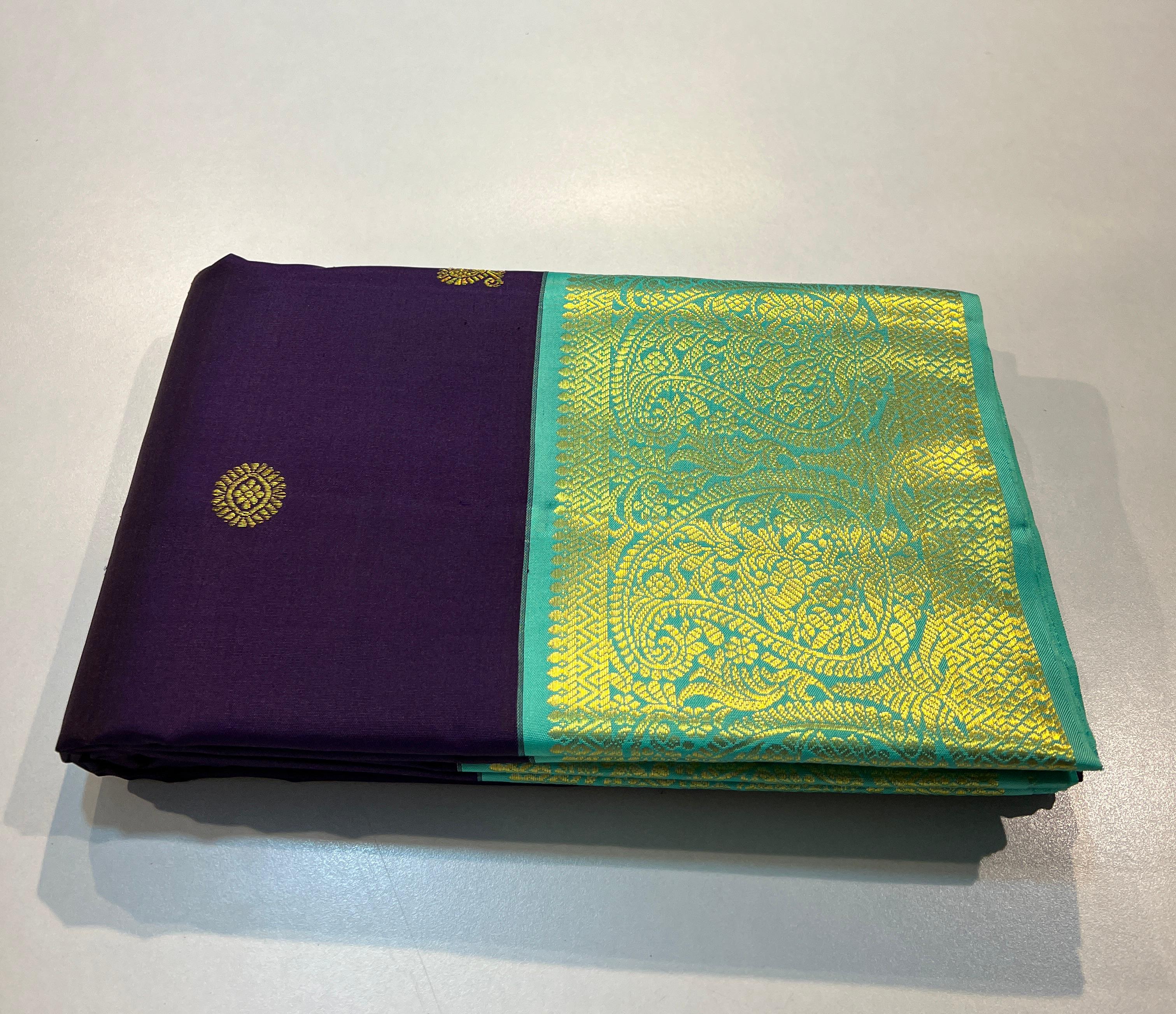 VIOLET COLOUR  & TURQUOISE GREEN BORDER KACHIPURAM SILK SAREE