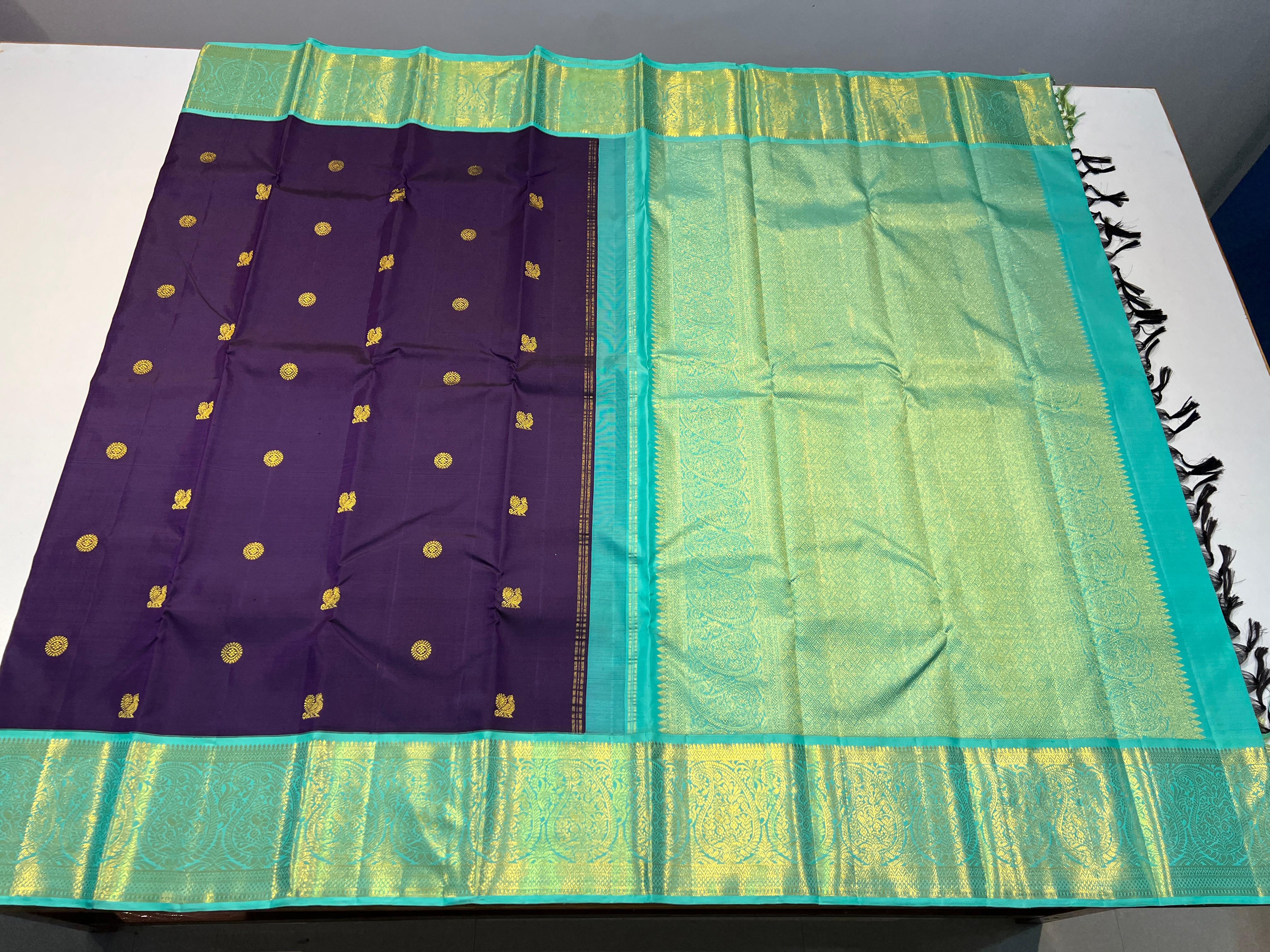 VIOLET COLOUR  & TURQUOISE GREEN BORDER KACHIPURAM SILK SAREE