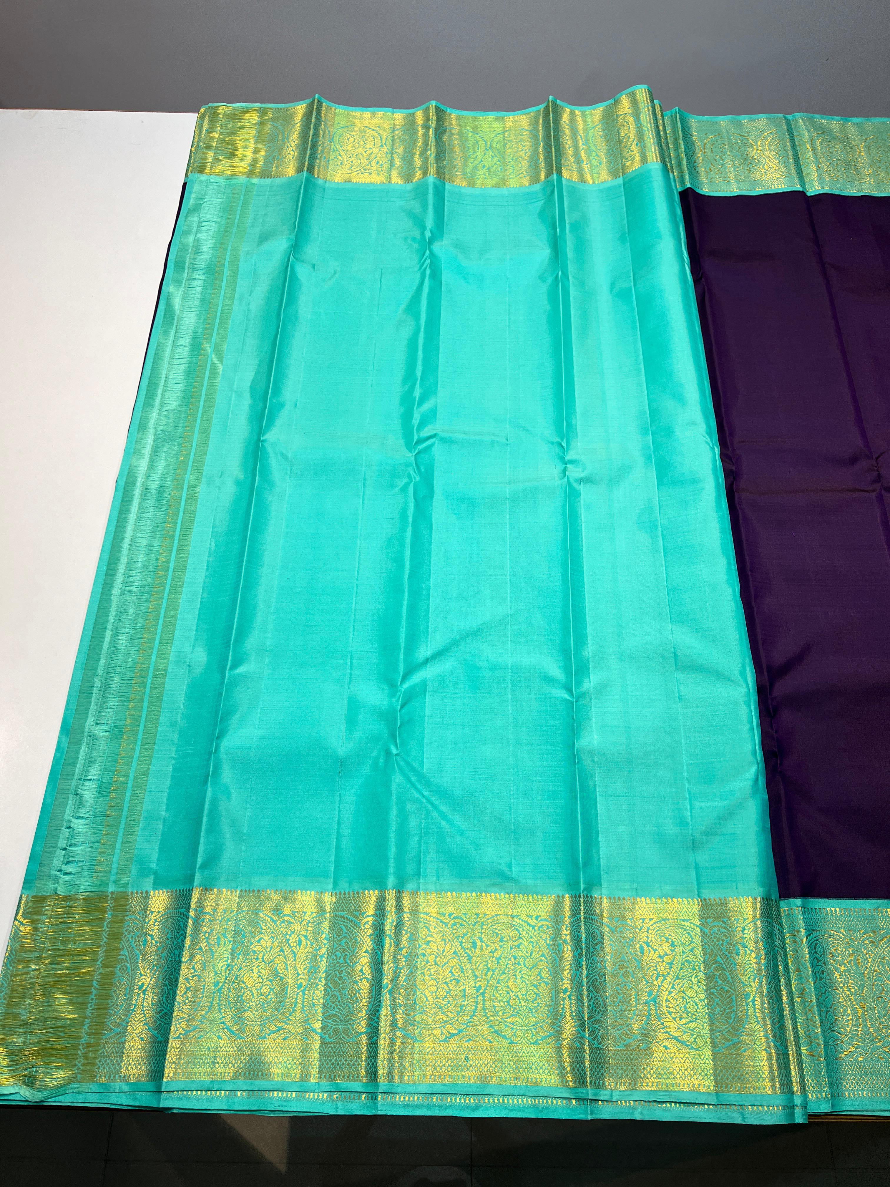 VIOLET COLOUR  & TURQUOISE GREEN BORDER KACHIPURAM SILK SAREE