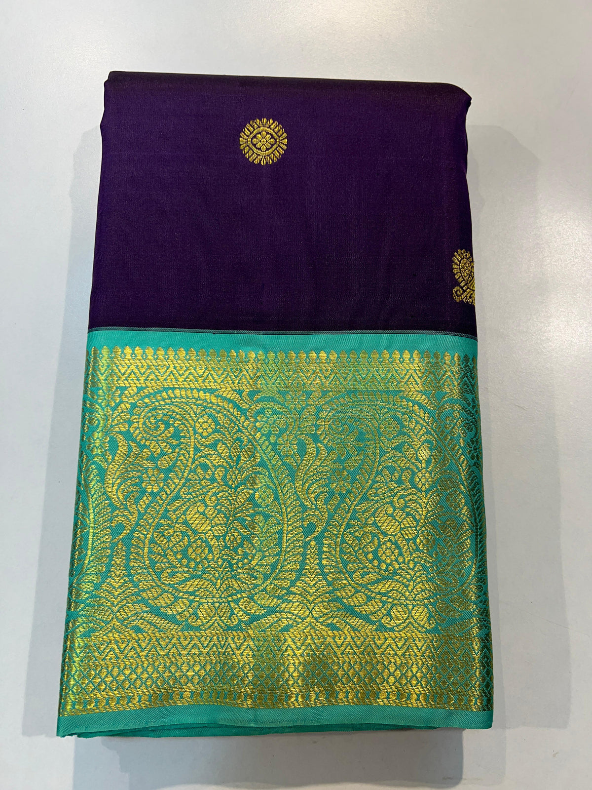 VIOLET COLOUR  & TURQUOISE GREEN BORDER KACHIPURAM SILK SAREE