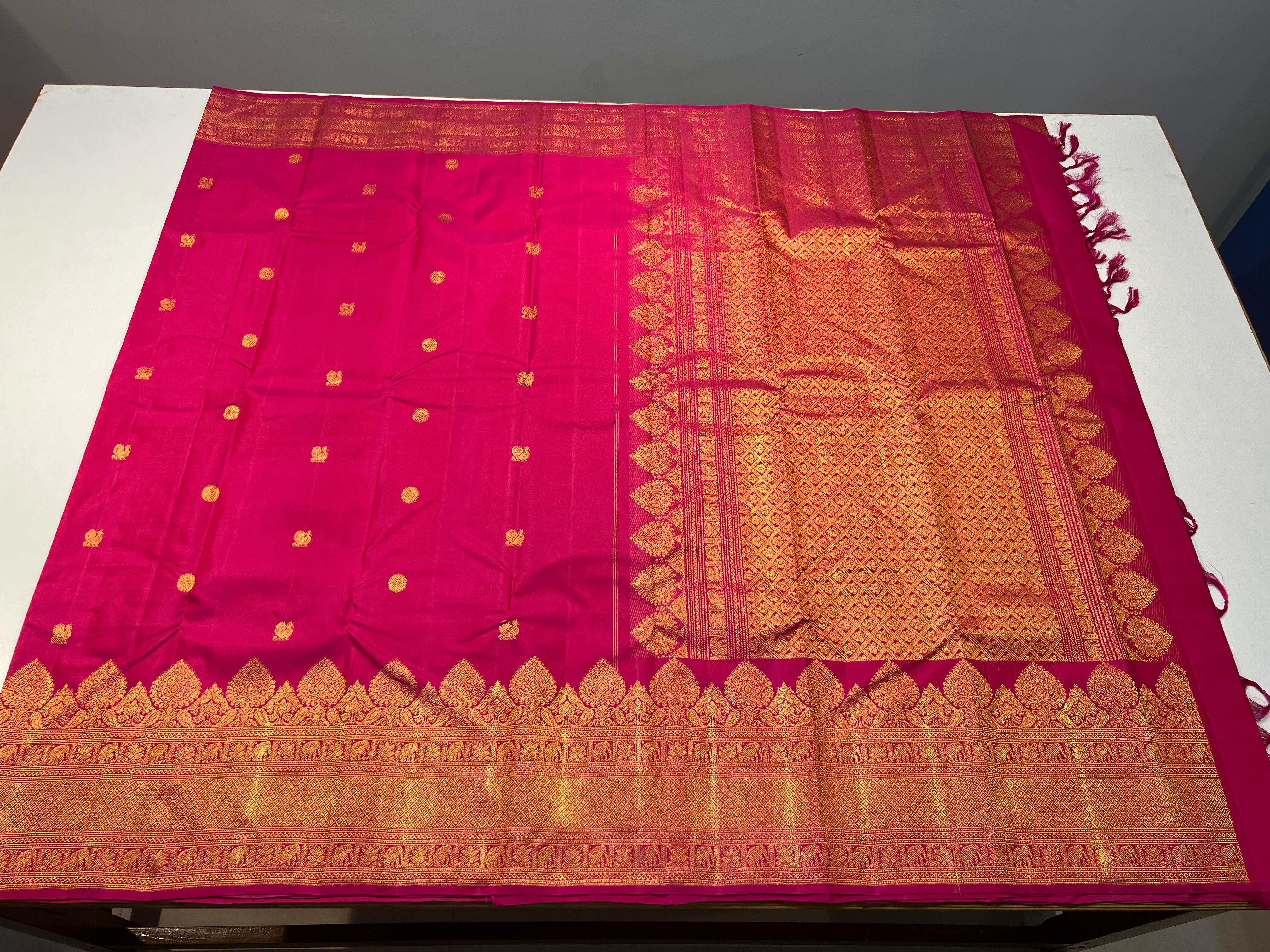 DARK PINK COLOUR & GOLD BORDER KANCHIPUAM SILK SAREE