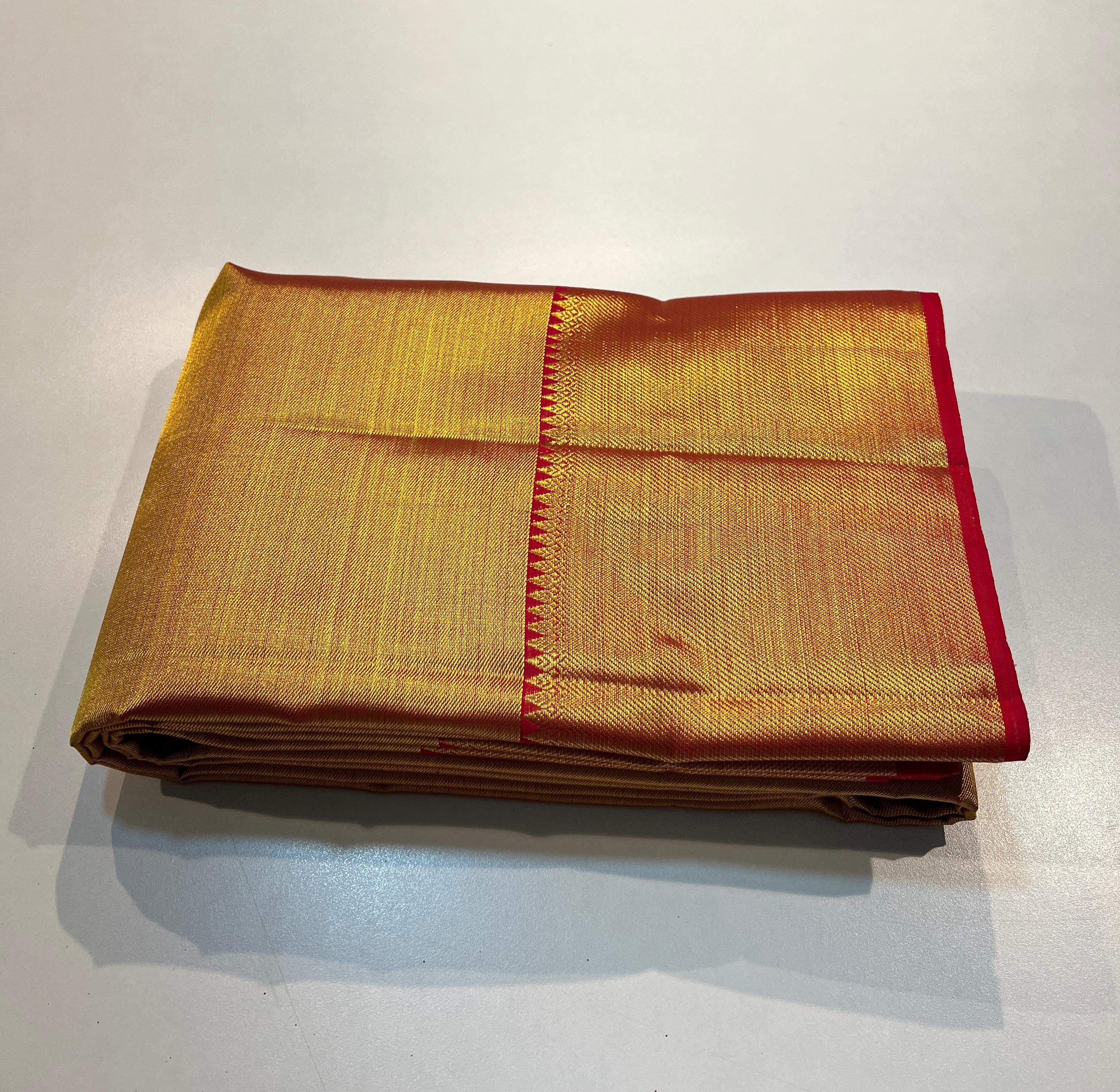 FULL GOLD COLOUR  & RED BORDER KANCHIPURAM SILK SAREE
