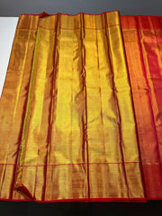 FULL GOLD COLOUR  & RED BORDER KANCHIPURAM SILK SAREE