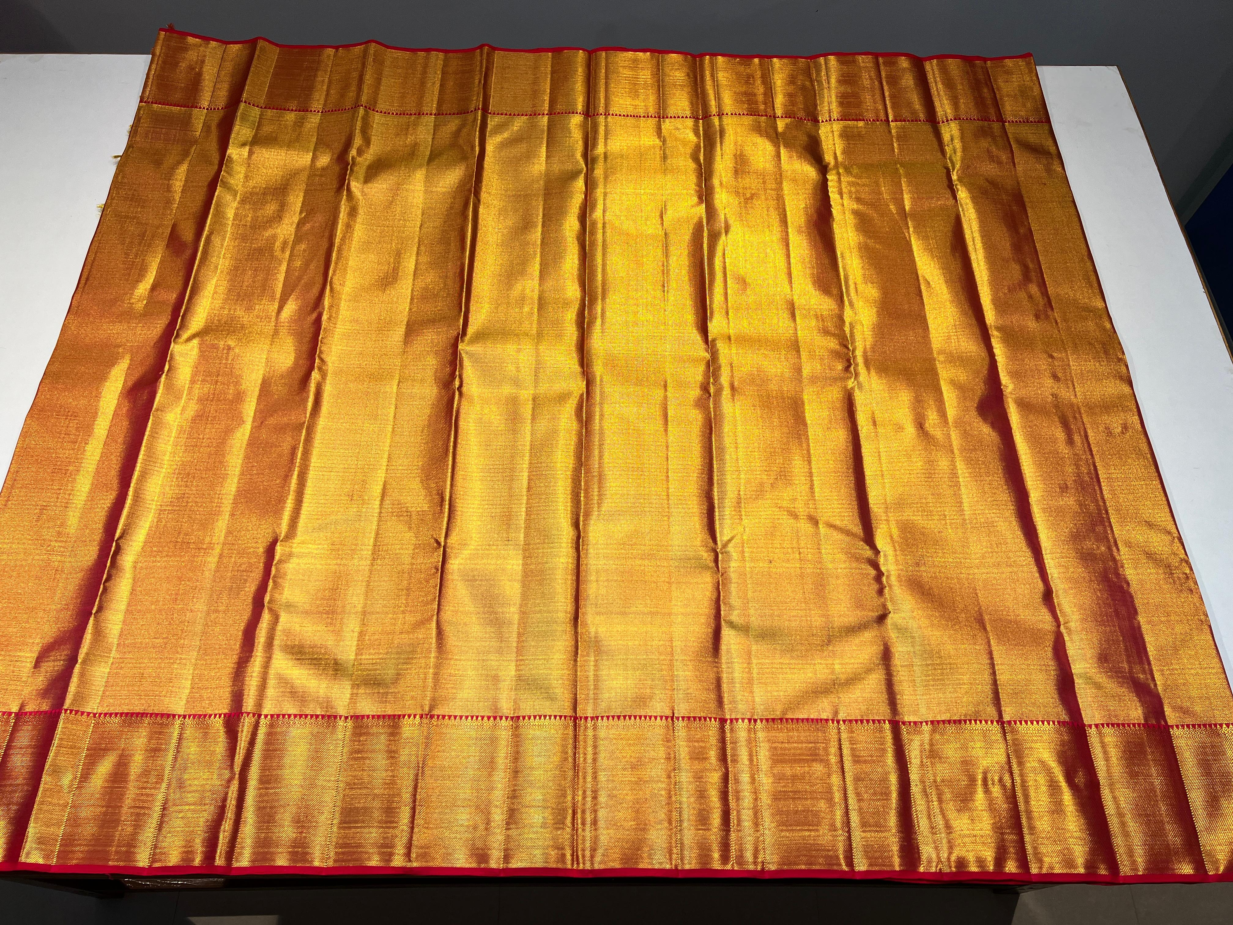 FULL GOLD COLOUR  & RED BORDER KANCHIPURAM SILK SAREE