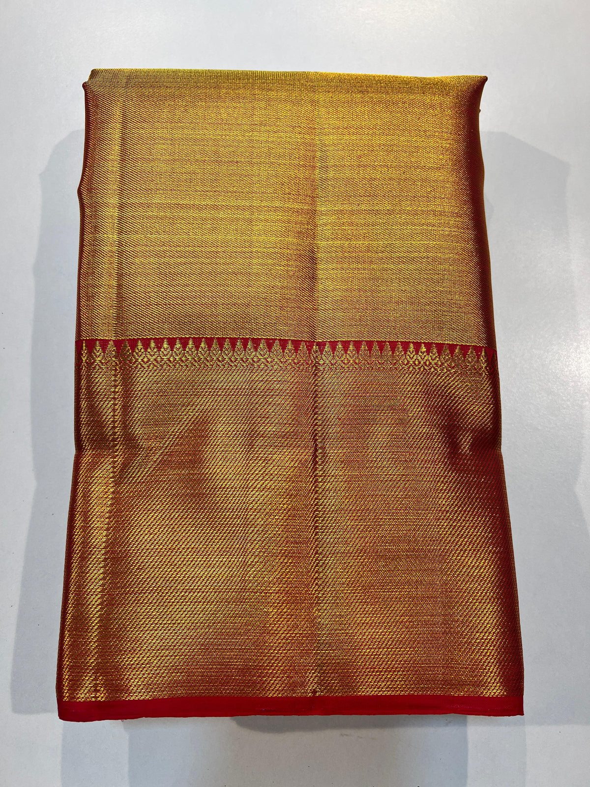 FULL GOLD COLOUR  & RED BORDER KANCHIPURAM SILK SAREE